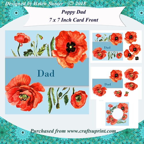 Poppy Dad 7 x 7 Inch Card Front Topper with Decoupage & Insert