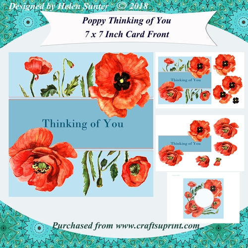 Poppy Thinking of You 7 x 7 Inch Card Front Topper with Decoupage & Insert