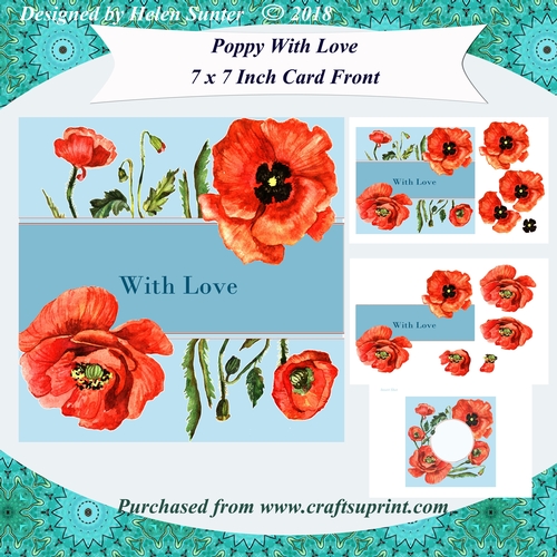 Poppy With Love 7 x 7 Inch Card Front Topper with Decoupage & Insert