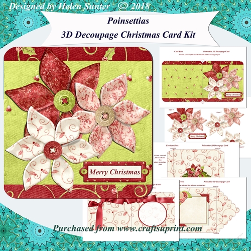 Poinsettias 3D Decoupage Christmas Card