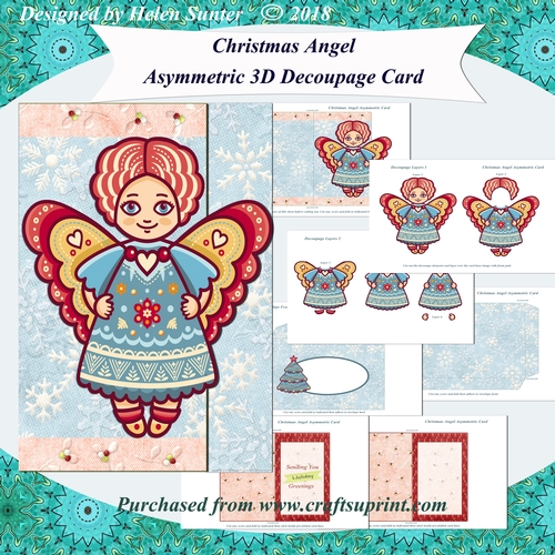 Christmas Angel 3D Decoupage Asymmetric Over the Edge Card