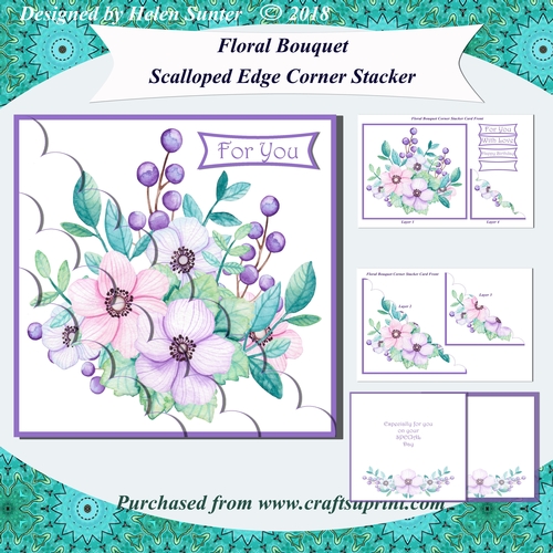 Floral Bouquet Scalloped Edge Corner Stacker 7 x 7 Inch Card Front