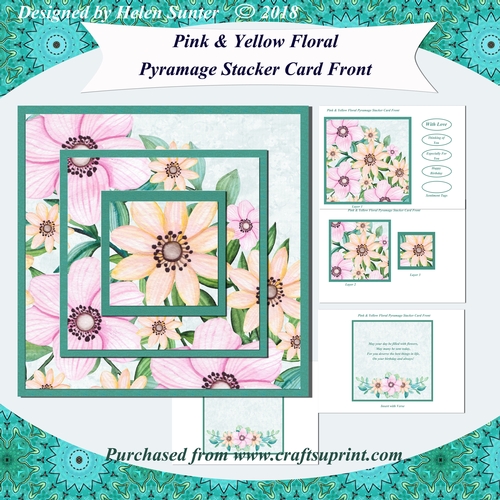 Pink and Yellow Floral Pyramage Stacker 7 x 7 Inch Card Front