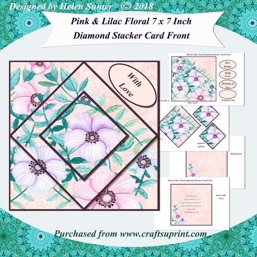 Pink and Lilac Floral 7 x 7 Inch Diamond Stacker Card Front