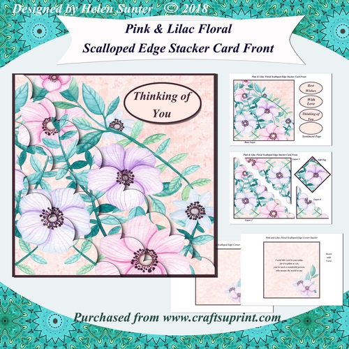 Pink and Lilac Floral Scalloped Edge Corner Stacker Card Front