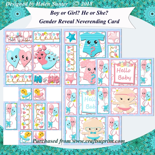 Gender Reveal Never Ending Card New Baby Boy or Girl Neverending