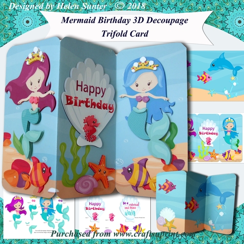 Mermaid Birthday 3D Decoupage Trifold Card