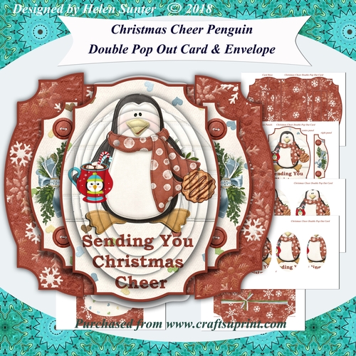 Christmas Cheer Penguin Double Pop Out Card and Envelope