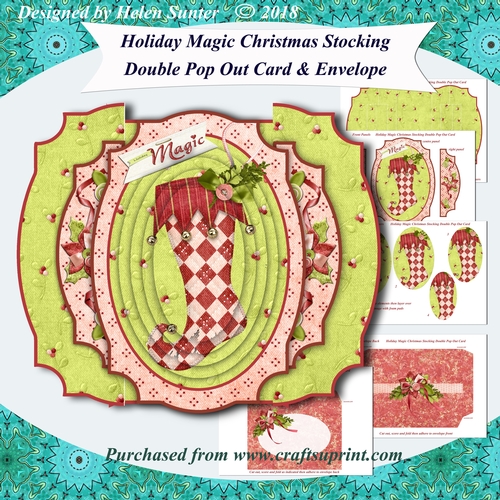 Red Christmas Stocking Double Pop Out Pyramage Card & Envelope