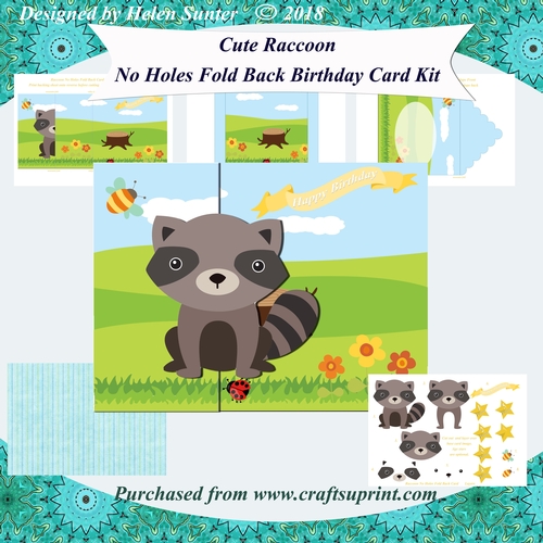 Cute Raccoon No Holes Fold Back Birthday Card Kit