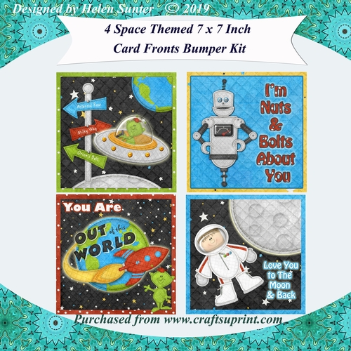 4 Space Themed 7 x 7 Inch Card Fronts Bumper Kit with Decoupage