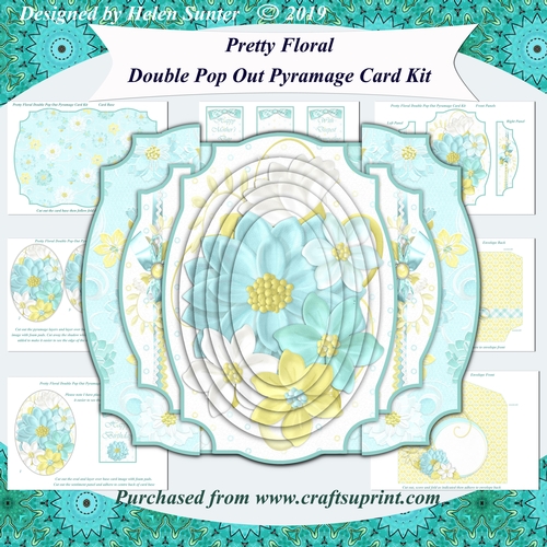 Pretty Floral Double Pop Out Pyramage Card Kit with Envelope & Various Sentiments