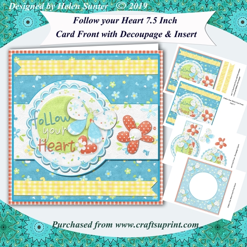 Follow Your Heart 7.5 Inch Card Front Mini Kit with Decoupage & Insert