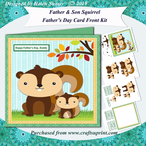 Father & Son Squirrel Fathers Day 7.5 Inch Card front Kit with Decoupage & Insert