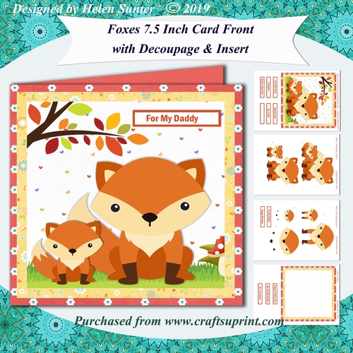 Foxes 7.5 Inch Card Front with Decoupage & Insert 