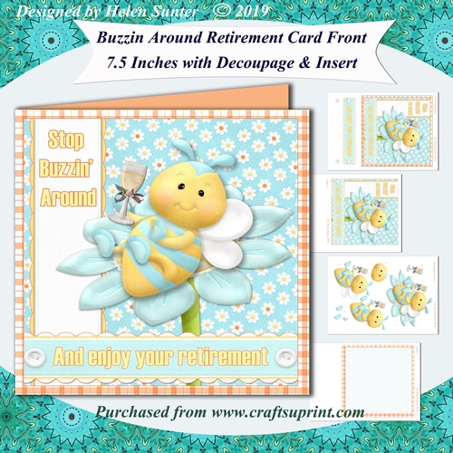 Buzzin Around 7.5 Inch retirement Card Front with Decoupage and Insert - Bee