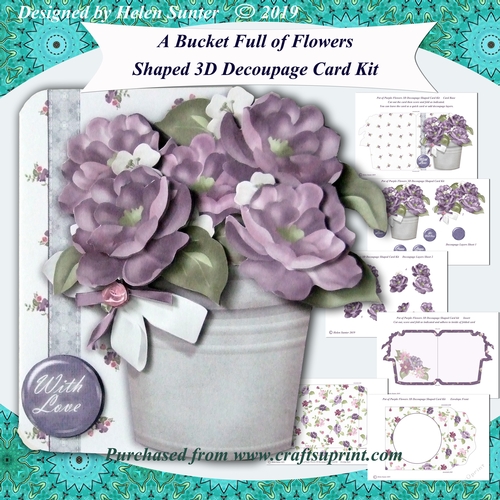 A Bucket Full of Flowers Shaped 3D Decoupage Card Kit
