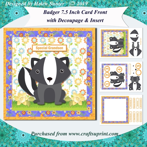 Badger 7.5 Inch Card Front with Decoupage, Insert & Various Sentiment & Birthday Ages Tiles