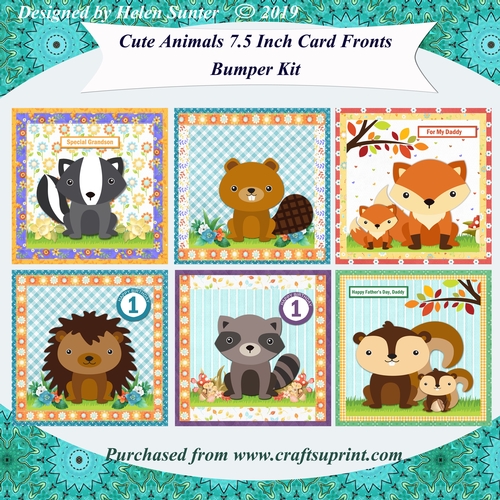 6 Cute 7.5 Inch Animal Card Fronts with Decoupage, Inserts and Various Sentiments