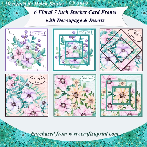 Six 7 Inch Square Floral Stacker Card Fronts with Decoupage & Inserts