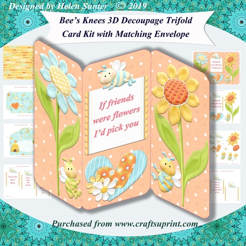 Bees Knees & Friends 3D Decoupage Trifold Card Kit with Matching Envelope