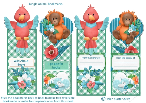 Jungle Animals Parrot and Orangutan Reversible Over the Edge Bookmarks