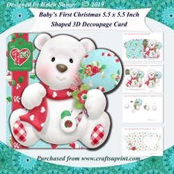 Babys First Christmas 5.5 x 5.5 Inch Shaped 3D Decoupage Card with Insert