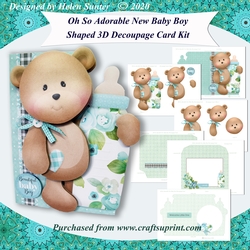 Oh So Adorable New Baby Boy Shaped 3D Decoupage Complete Card Kit