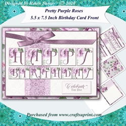 Pretty Purple Roses 5.5 x 7.5 Inch Birthday Card Front with Decoupage & Insert