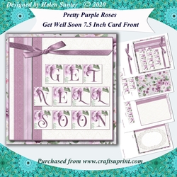Pretty Purple Roses 7.5 Inch Get well Soon Card Front with Decoupage and Insert