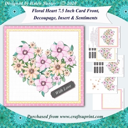 Floral Heart 7.5 Inch Card Front, Decoupage, Insert & Sentiments No.3