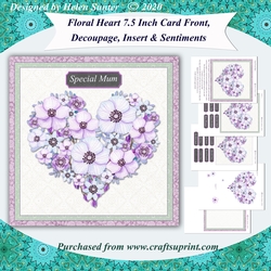 Floral Heart 7.5 Inch Card Front, Decoupage, Insert and Sentiments No. 5