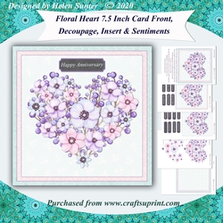 Floral Heart 7.5 Inch Card Front, Decoupage, Insert and Sentiments No.6
