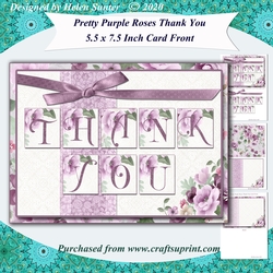 Pretty Purple Roses 5.5 x 7.5 Inch Thank You Card Front with Decoupage & Insert