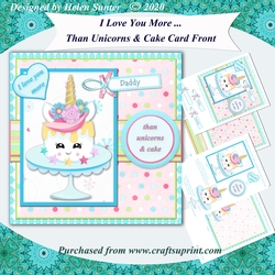 I Love You More Than Unicorns and Cake Card Front and Insert - Blue