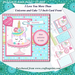 I Love You More Than Unicorns and Cake Card Front and Insert - Pink