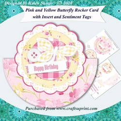 Pink and Yellow Butterfly Over the Top Rocker Card with Insert and Sentiment Tags