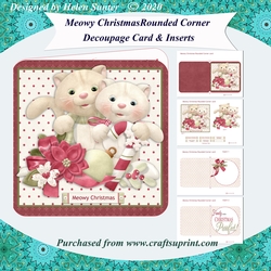 Meowy Christmas Rounded Corner Decoupage Card Kit with Inserts