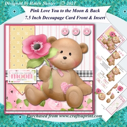 Love You To The Moon and Back 7.5 Inch 3D Decoupage Card Front & Insert & Extra Sentiments Pink