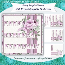 Pretty Purple Roses Sympathy Card Front and Insert