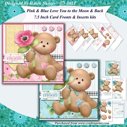 Love You to the Moon and Back Pink and Blue Card Fronts Combined Kit