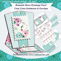 Romantic Floral Easel Card with Decoupage, Envelope and 10 Extra Sentiments