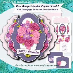 Rose Bouquet Fancy Edge Double Pop Out Card and Envelope Pink Base Card