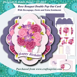 Rose Bouquet Fancy Edge Double Pop Out Card and Envelope Purple Base Card