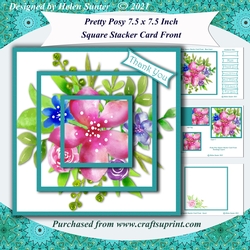 Pretty Posy 7.5 Inch Square Pyramage Stacker Card Front, Insert & Gift Tag