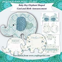 Baby Boy Elephant Shaped Card and Birth Announcement