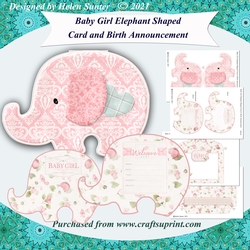 Baby Girl Elephant Shaped Card and Birth Announcement