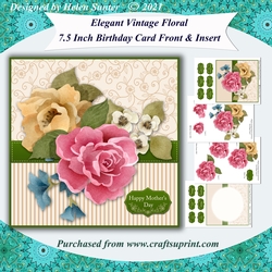 Elegant Vintage Floral 7.5 Inch Card Front and Insert
