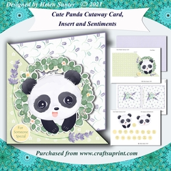 Cute Panda Cutaway Card, Insert and Various Sentiments