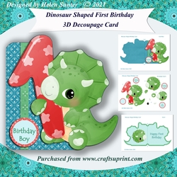 Dinosaur Shaped First Birthday 3D Decoupage Card